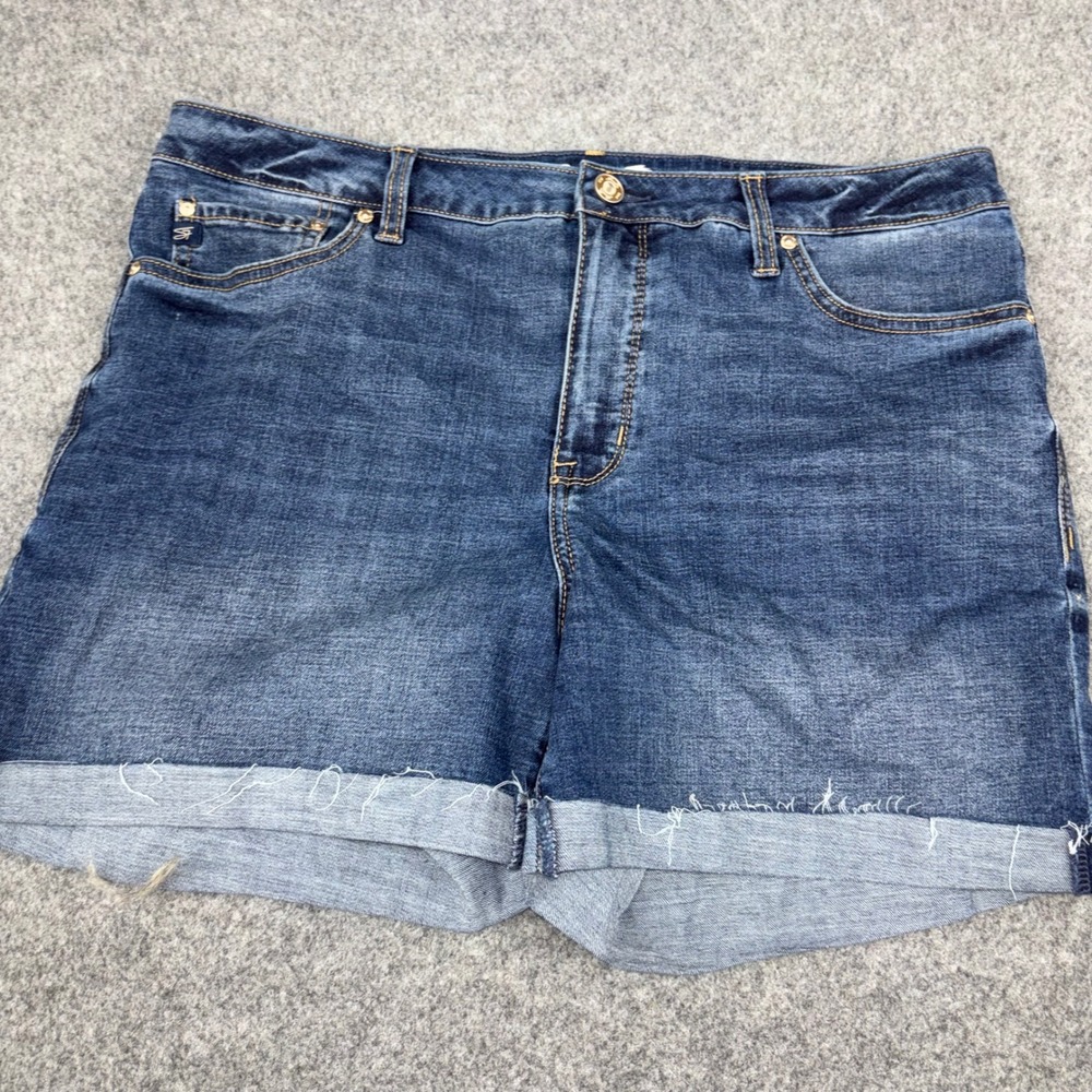 Seven7 Weekend Short Denim Shorts Womens 14 Blue Dark Wash Cuffed Casual Summer